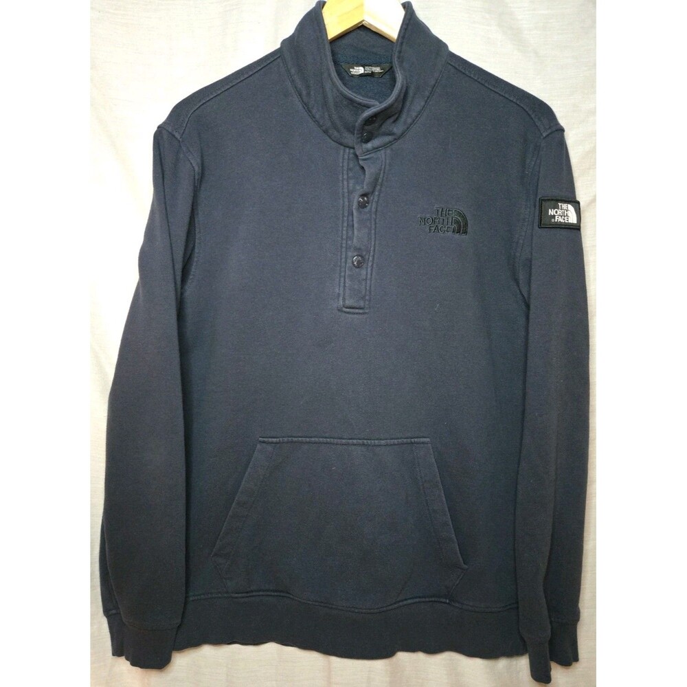 The North Face Sweater Mens M Blue 1/4 Snap Knit Mock Neck Long Sleeve Pullover